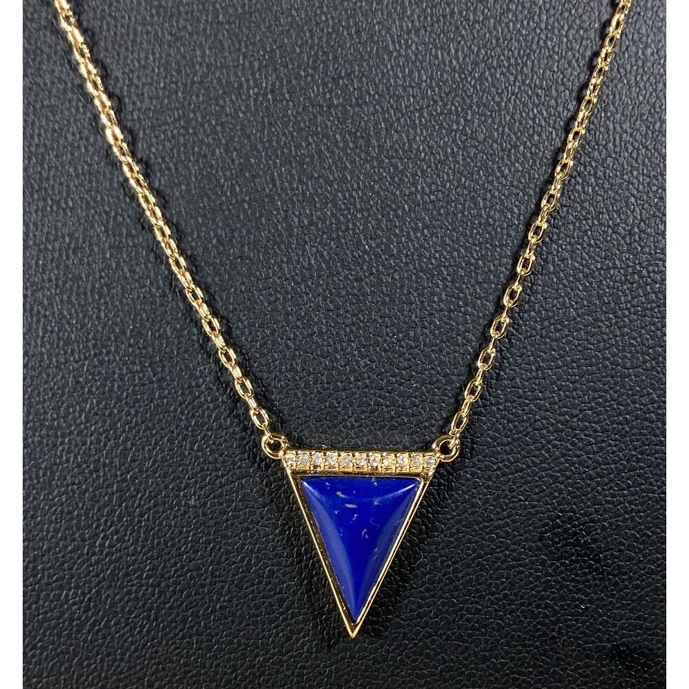 Stella & Dot Gold Tone Blue Enamel Clear Rhinestones Charm Chain Necklace 19"